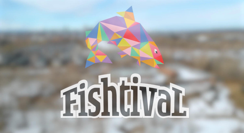 Fishtival logo over a blurry aerial image of the bow habitat station